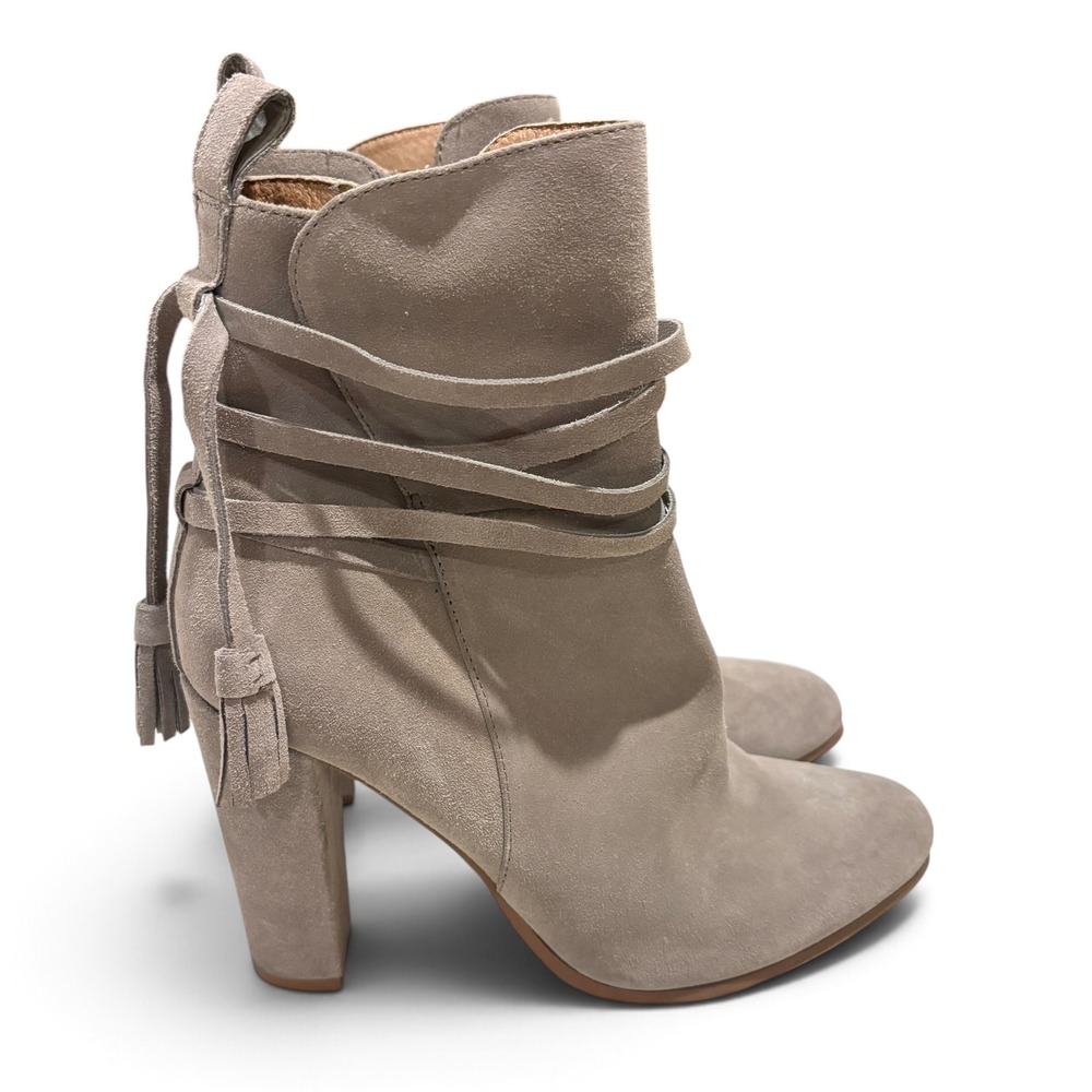 Steve Madden Women's 8M Glorria Grey Suede Tassel Wrap Ankle Boots Block Heel